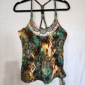 VTG Y2K Beaded Halter Embroidered SZ L Boho Festival Fairy Wst Tie Whimsy Gypsy
